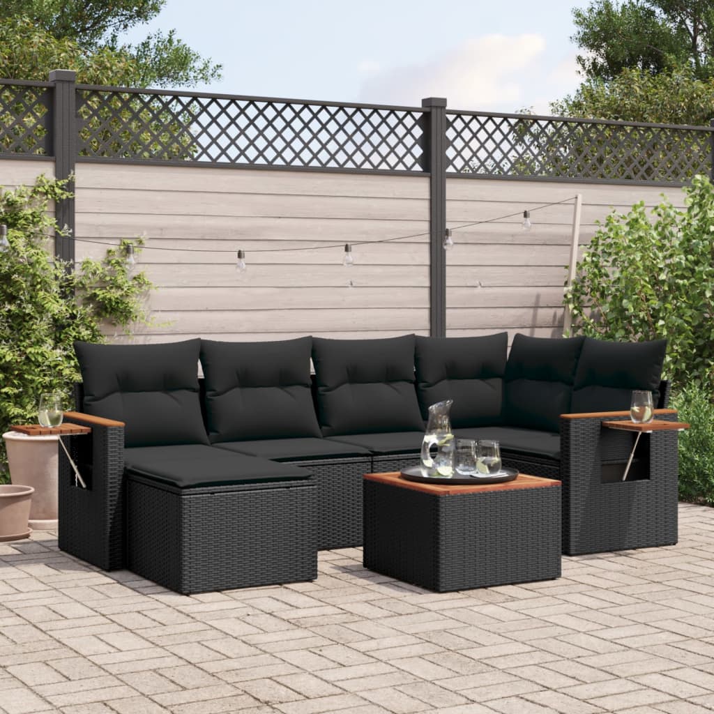 7-delige Loungeset met kussens poly rattan zwart is nu te koop bij PeponiXL, paradijselijk wonen!
