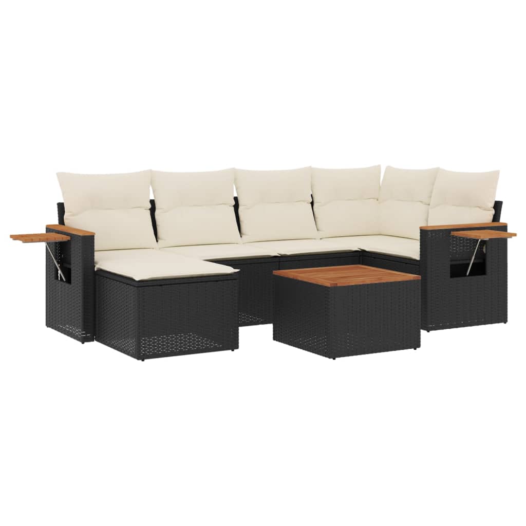 7-delige Loungeset met kussens poly rattan zwart is nu te koop bij PeponiXL, paradijselijk wonen!