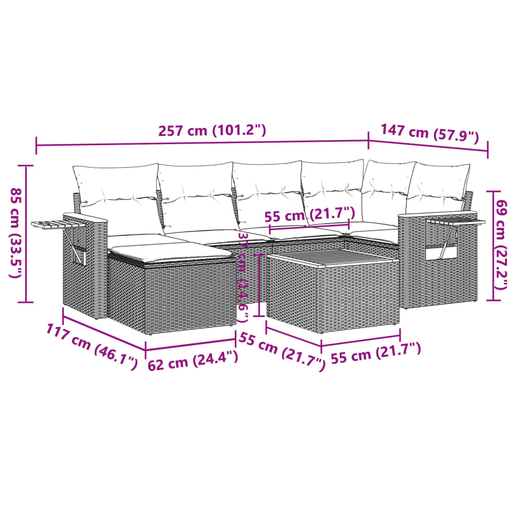 7-delige Loungeset met kussens poly rattan zwart is nu te koop bij PeponiXL, paradijselijk wonen!