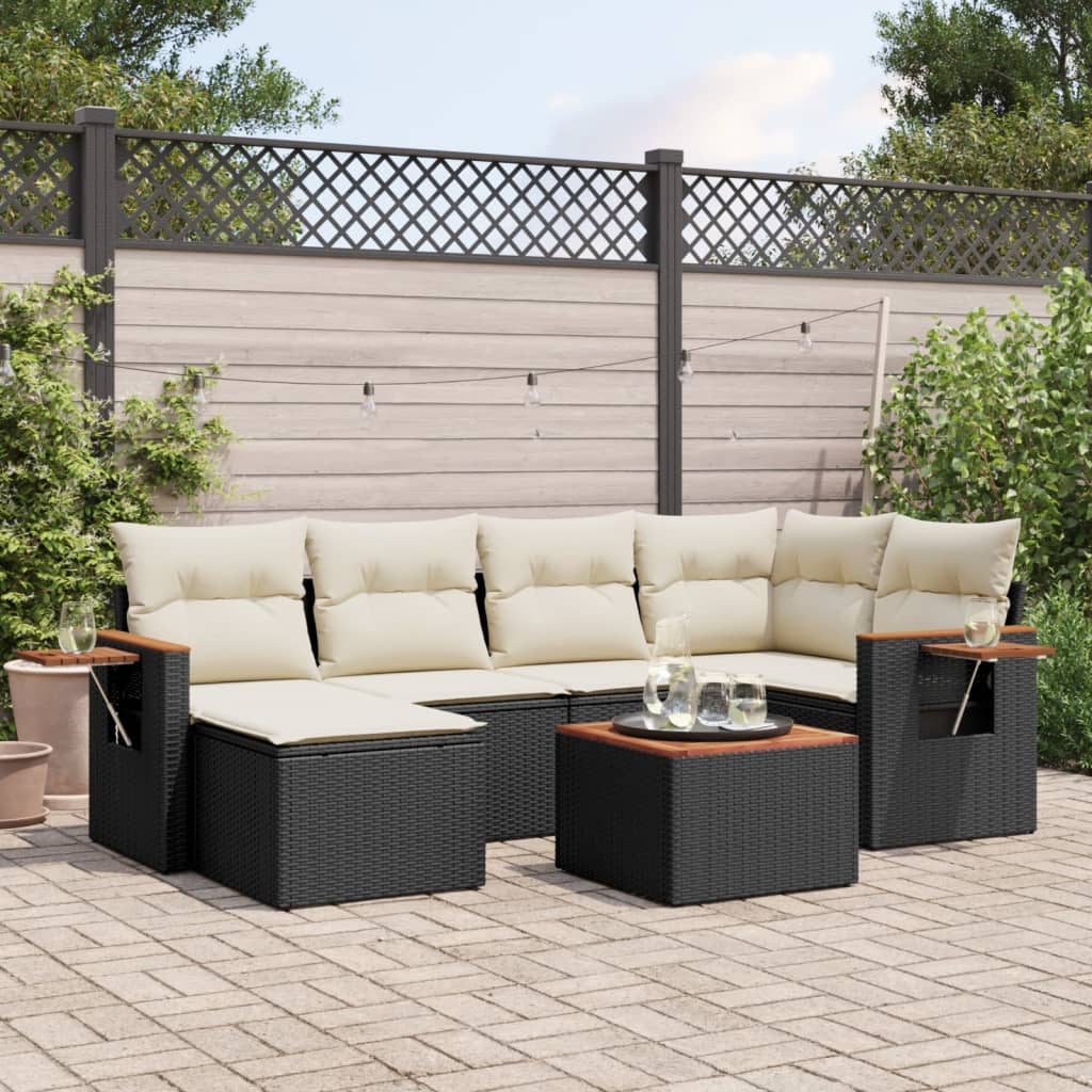 7-delige Loungeset met kussens poly rattan zwart is nu te koop bij PeponiXL, paradijselijk wonen!