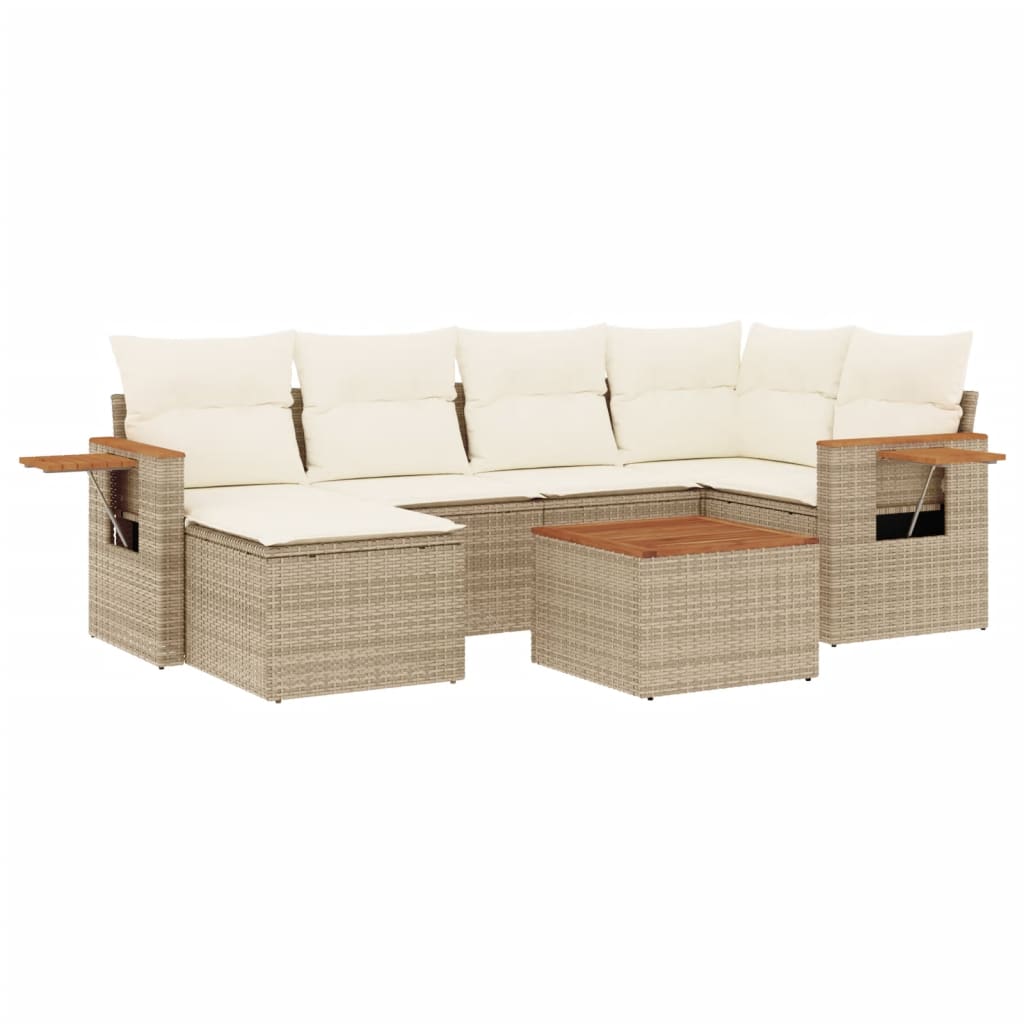 7-delige Loungeset met kussens poly rattan beige is nu te koop bij PeponiXL, paradijselijk wonen!