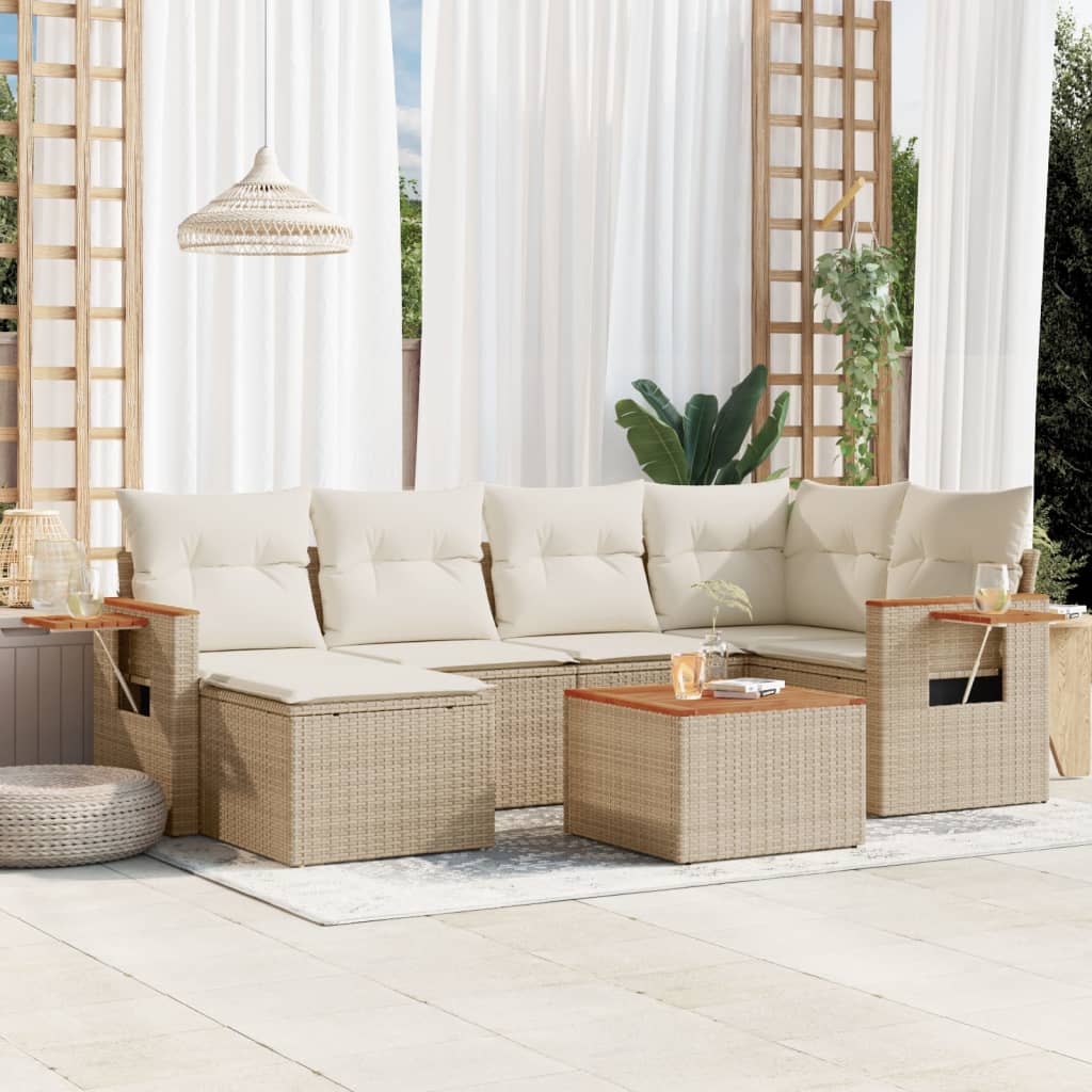 7-delige Loungeset met kussens poly rattan beige is nu te koop bij PeponiXL, paradijselijk wonen!