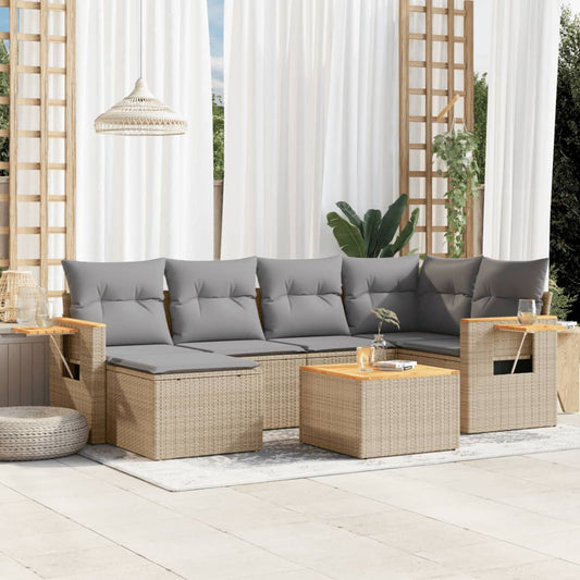 7-delige Loungeset met kussens poly rattan beige is nu te koop bij PeponiXL, paradijselijk wonen!