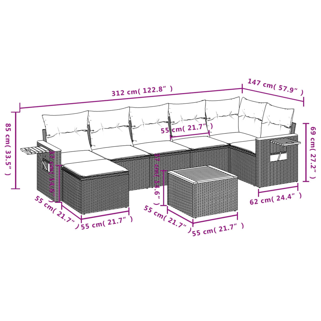 8-delige Loungeset met kussens poly rattan zwart is nu te koop bij PeponiXL, paradijselijk wonen!