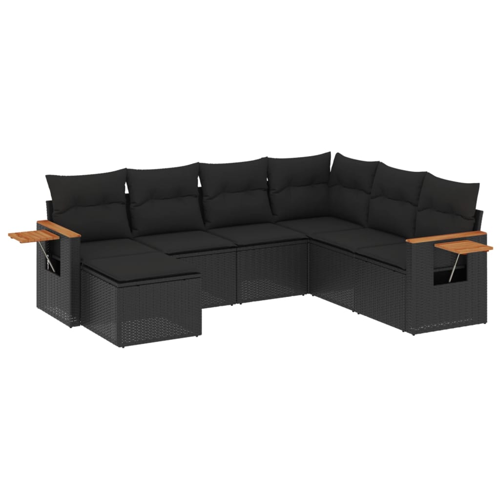 7-delige Loungeset met kussens poly rattan zwart is nu te koop bij PeponiXL, paradijselijk wonen!