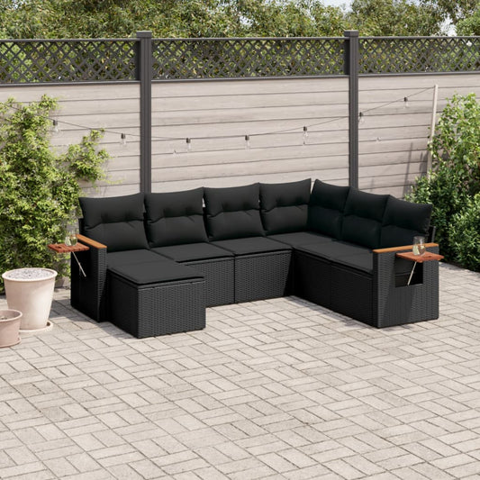 7-delige Loungeset met kussens poly rattan zwart is nu te koop bij PeponiXL, paradijselijk wonen!