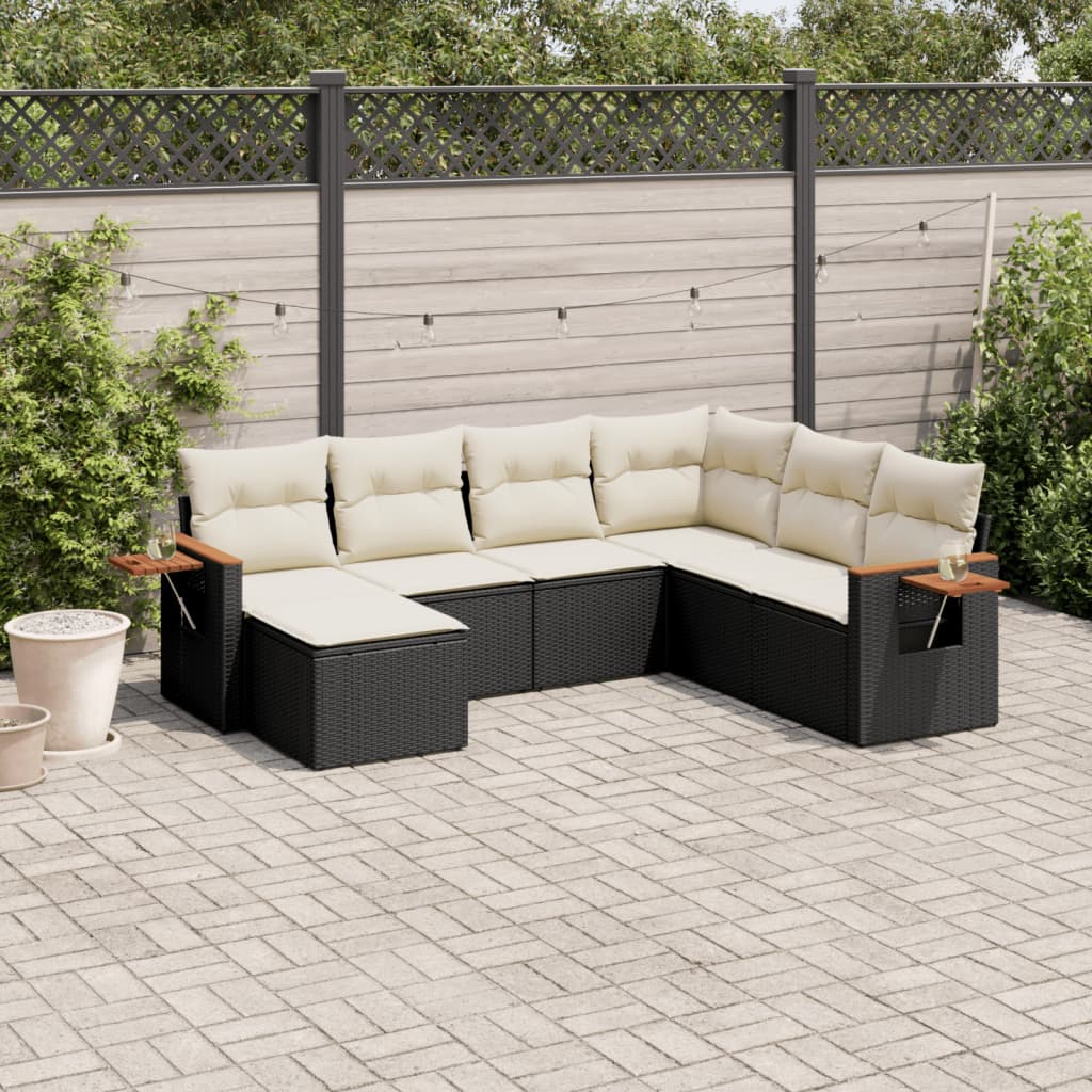 7-delige Loungeset met kussens poly rattan zwart is nu te koop bij PeponiXL, paradijselijk wonen!