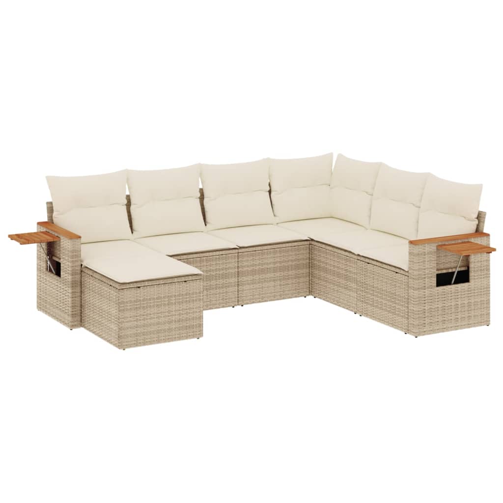 7-delige Loungeset met kussens poly rattan beige is nu te koop bij PeponiXL, paradijselijk wonen!