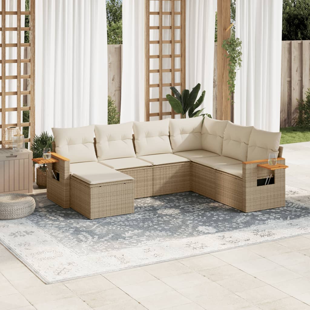 7-delige Loungeset met kussens poly rattan beige is nu te koop bij PeponiXL, paradijselijk wonen!