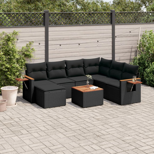 8-delige Loungeset met kussens poly rattan zwart is nu te koop bij PeponiXL, paradijselijk wonen!