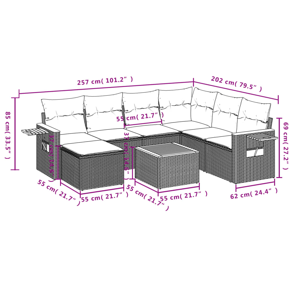 8-delige Loungeset met kussens poly rattan zwart is nu te koop bij PeponiXL, paradijselijk wonen!