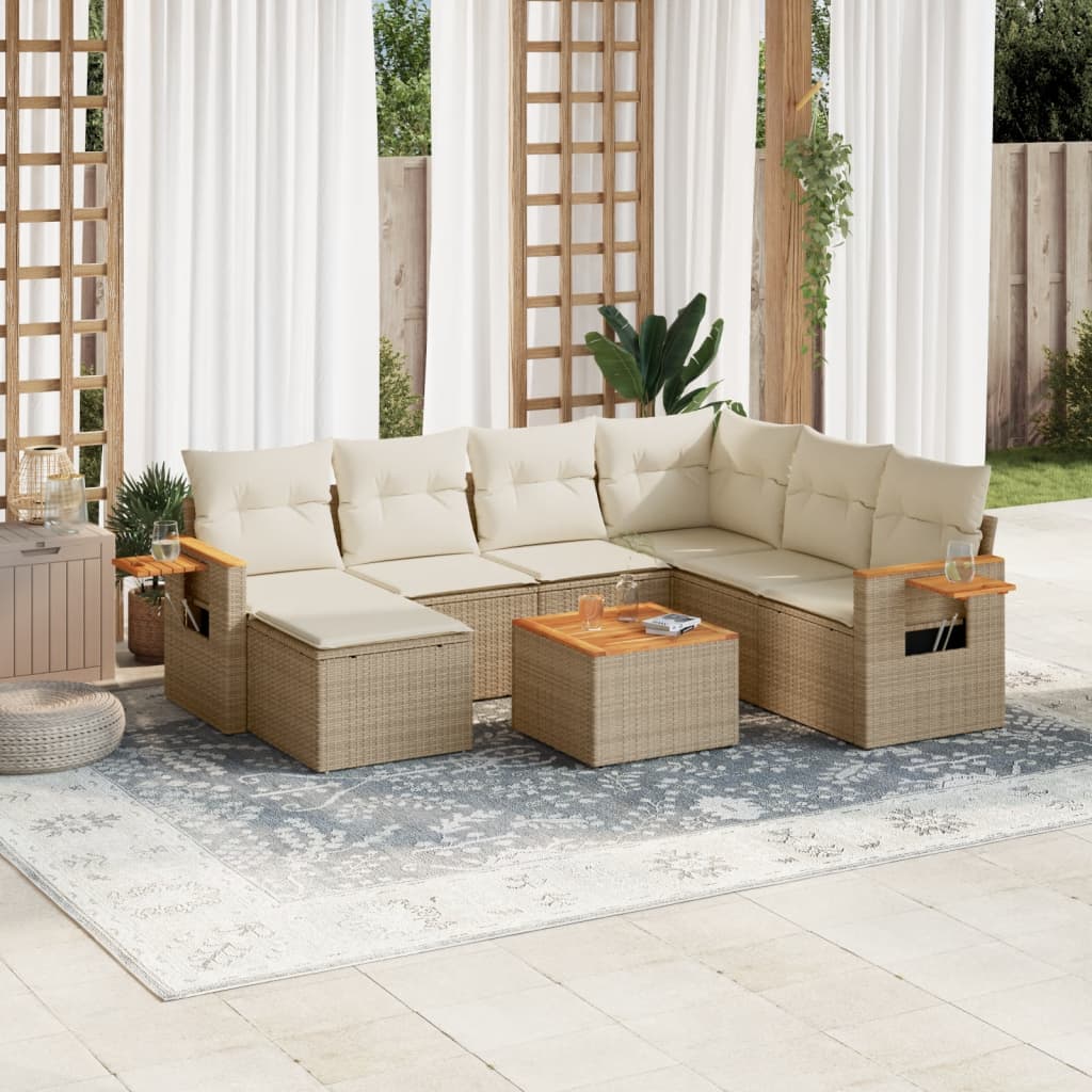 8-delige Loungeset met kussens poly rattan beige is nu te koop bij PeponiXL, paradijselijk wonen!