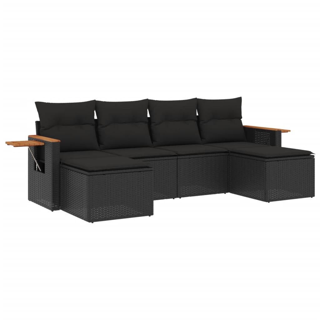 6-delige Loungeset met kussens poly rattan zwart is nu te koop bij PeponiXL, paradijselijk wonen!