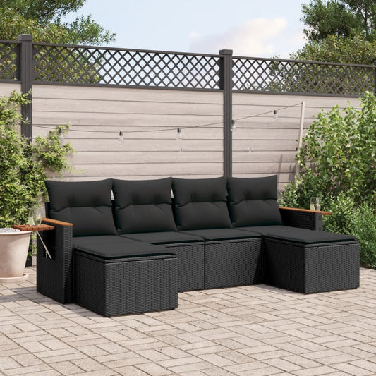 6-delige Loungeset met kussens poly rattan zwart is nu te koop bij PeponiXL, paradijselijk wonen!
