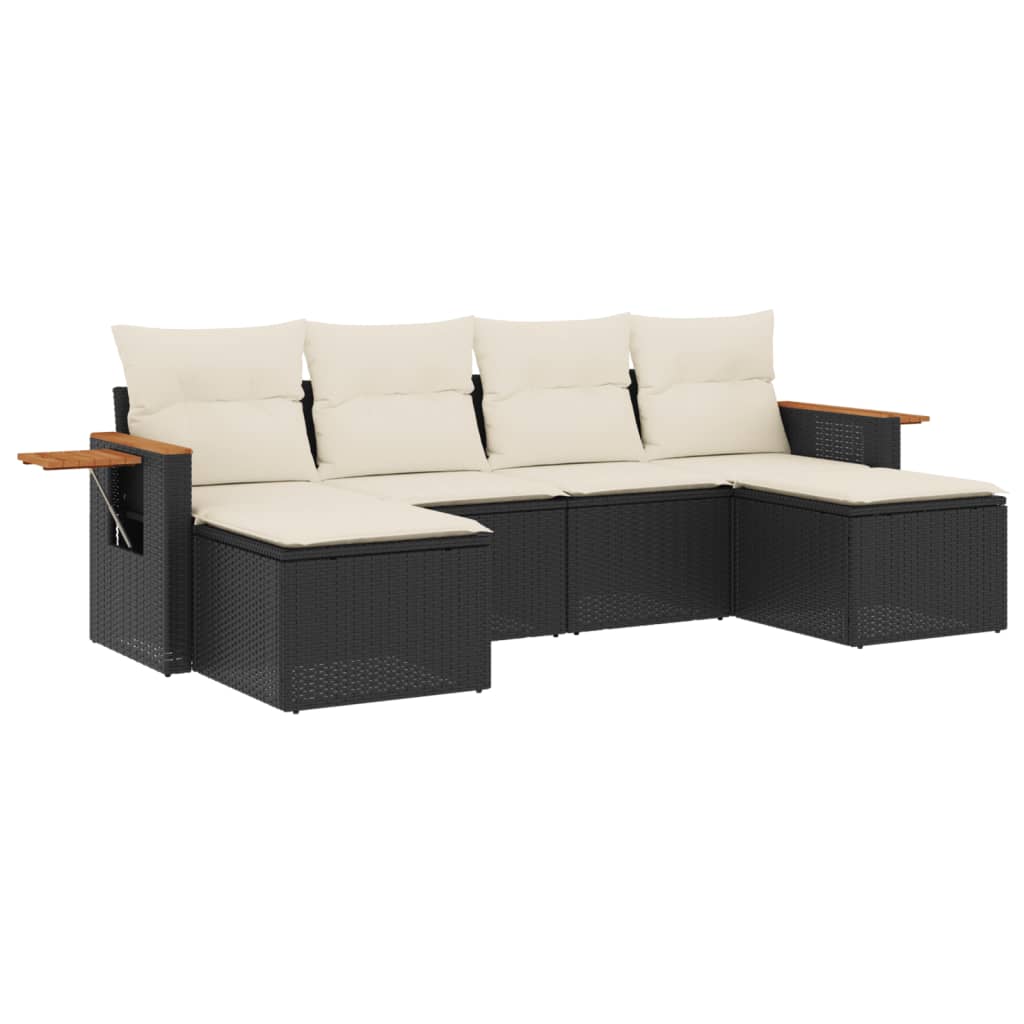 6-delige Loungeset met kussens poly rattan zwart is nu te koop bij PeponiXL, paradijselijk wonen!