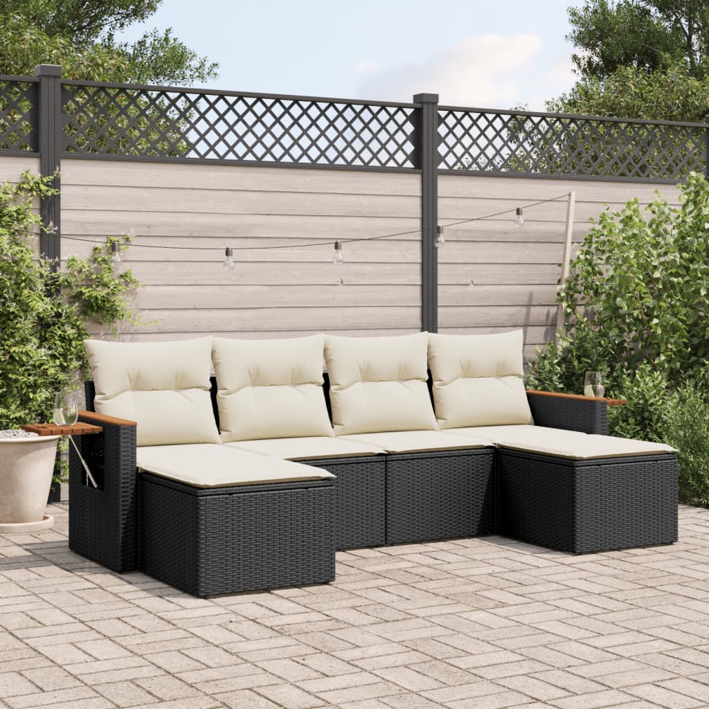 6-delige Loungeset met kussens poly rattan zwart is nu te koop bij PeponiXL, paradijselijk wonen!