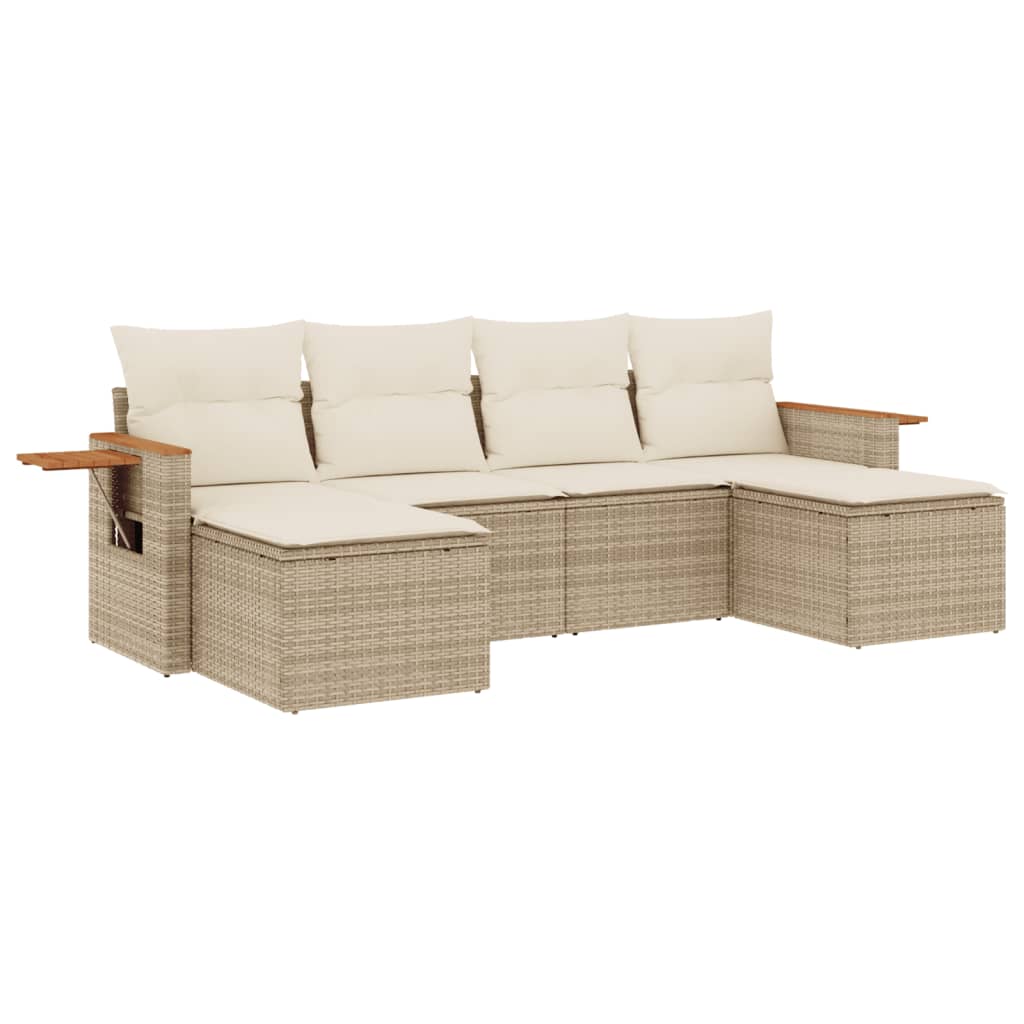 6-delige Loungeset met kussens poly rattan beige is nu te koop bij PeponiXL, paradijselijk wonen!