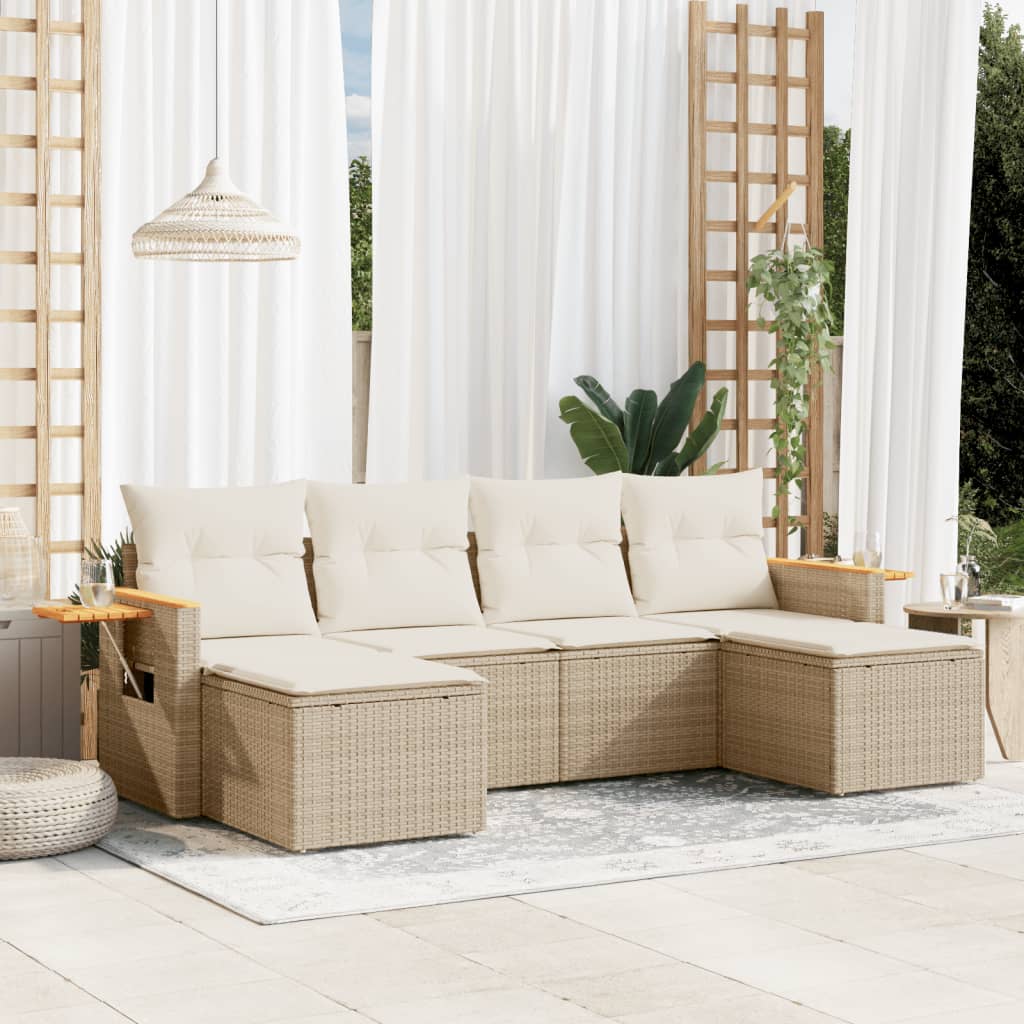 6-delige Loungeset met kussens poly rattan beige is nu te koop bij PeponiXL, paradijselijk wonen!