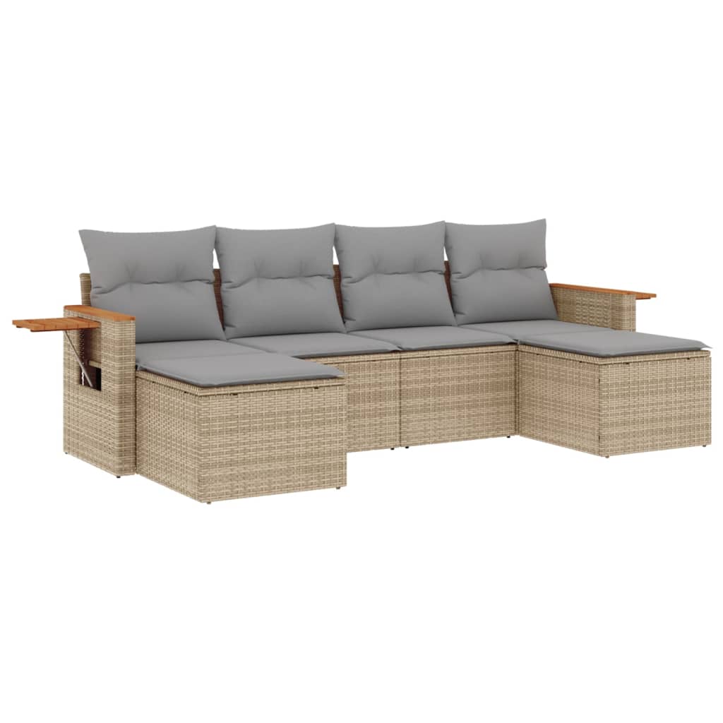 6-delige Loungeset met kussens poly rattan beige is nu te koop bij PeponiXL, paradijselijk wonen!