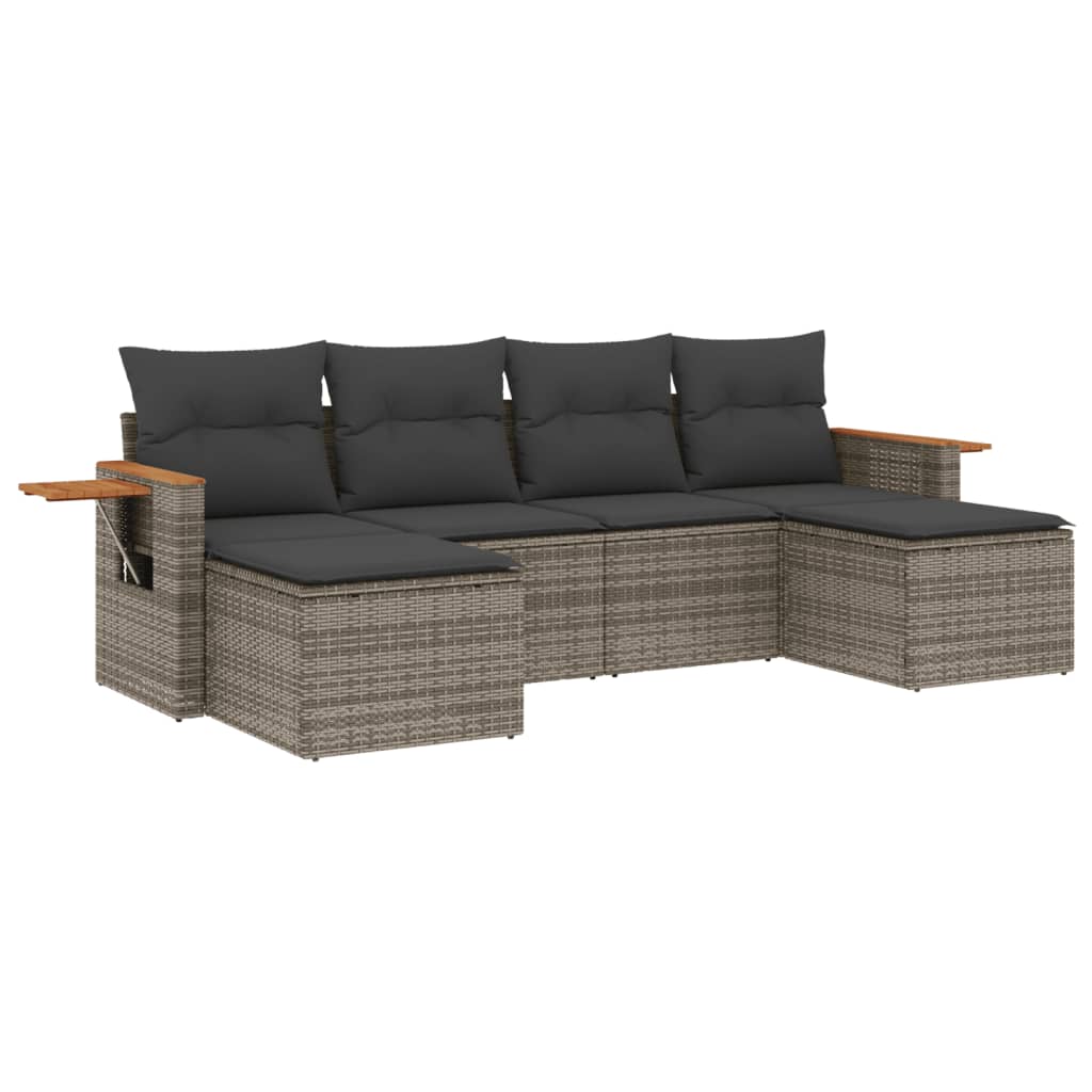 6-delige Loungeset met kussens poly rattan grijs is nu te koop bij PeponiXL, paradijselijk wonen!