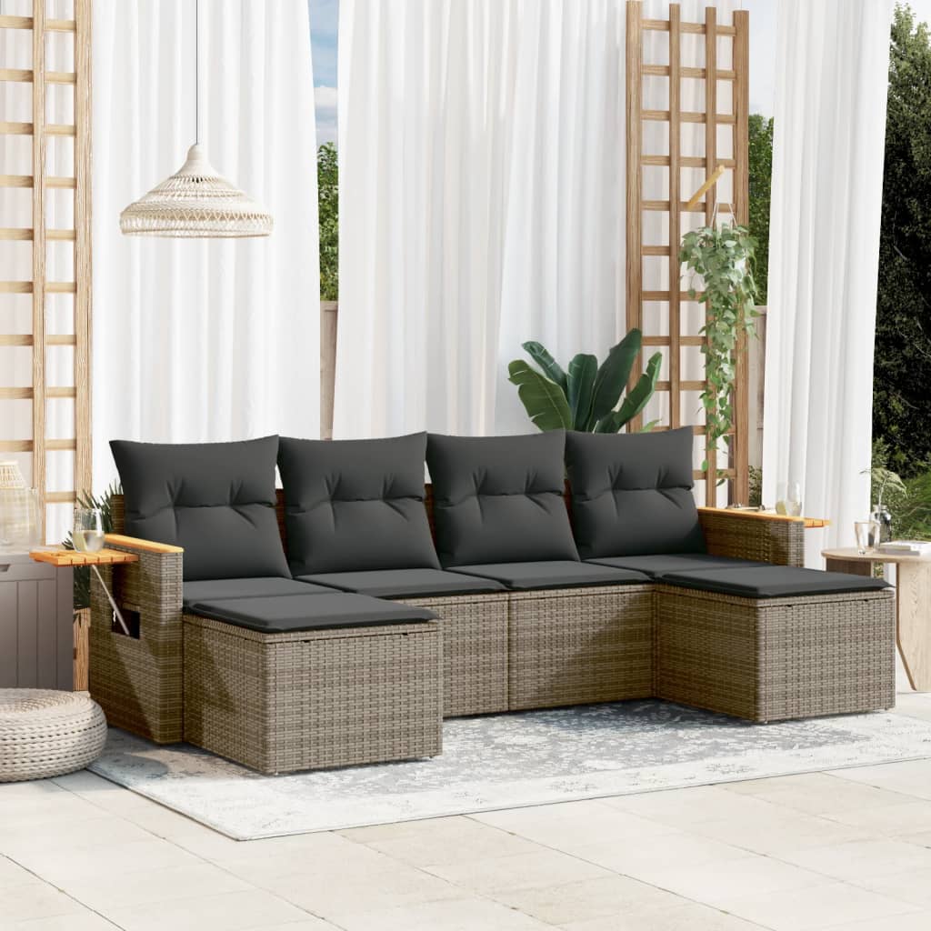6-delige Loungeset met kussens poly rattan grijs is nu te koop bij PeponiXL, paradijselijk wonen!