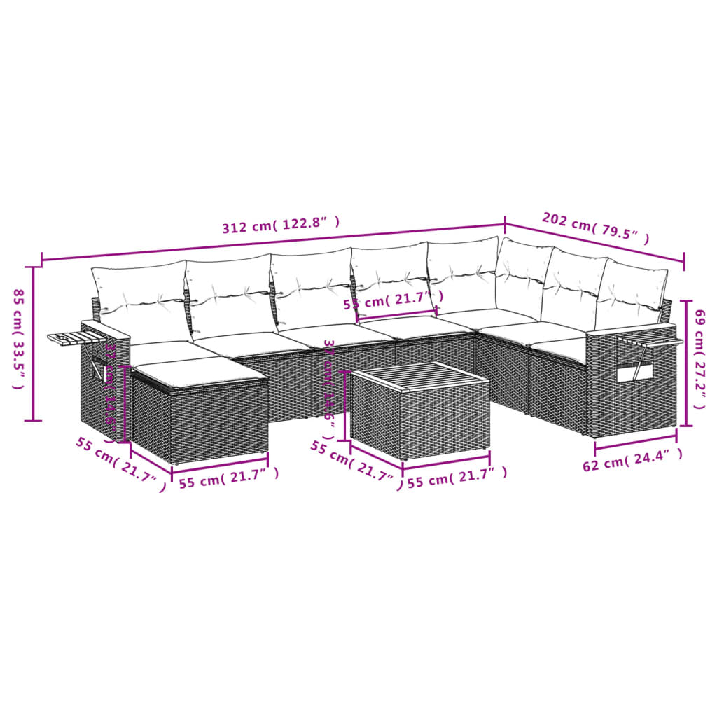 9-delige Loungeset met kussens poly rattan zwart is nu te koop bij PeponiXL, paradijselijk wonen!