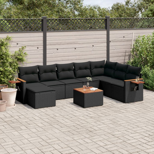 9-delige Loungeset met kussens poly rattan zwart is nu te koop bij PeponiXL, paradijselijk wonen!