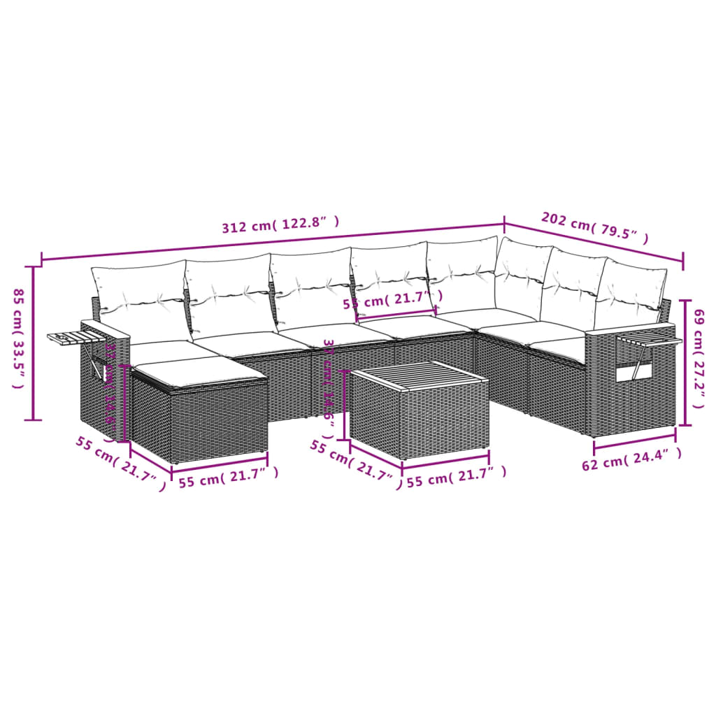 9-delige Loungeset met kussens poly rattan zwart is nu te koop bij PeponiXL, paradijselijk wonen!