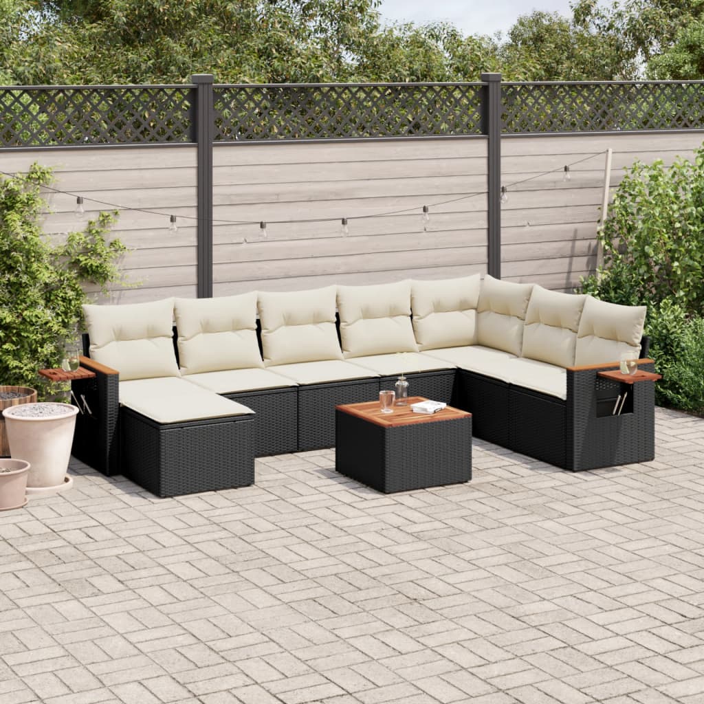 9-delige Loungeset met kussens poly rattan zwart is nu te koop bij PeponiXL, paradijselijk wonen!