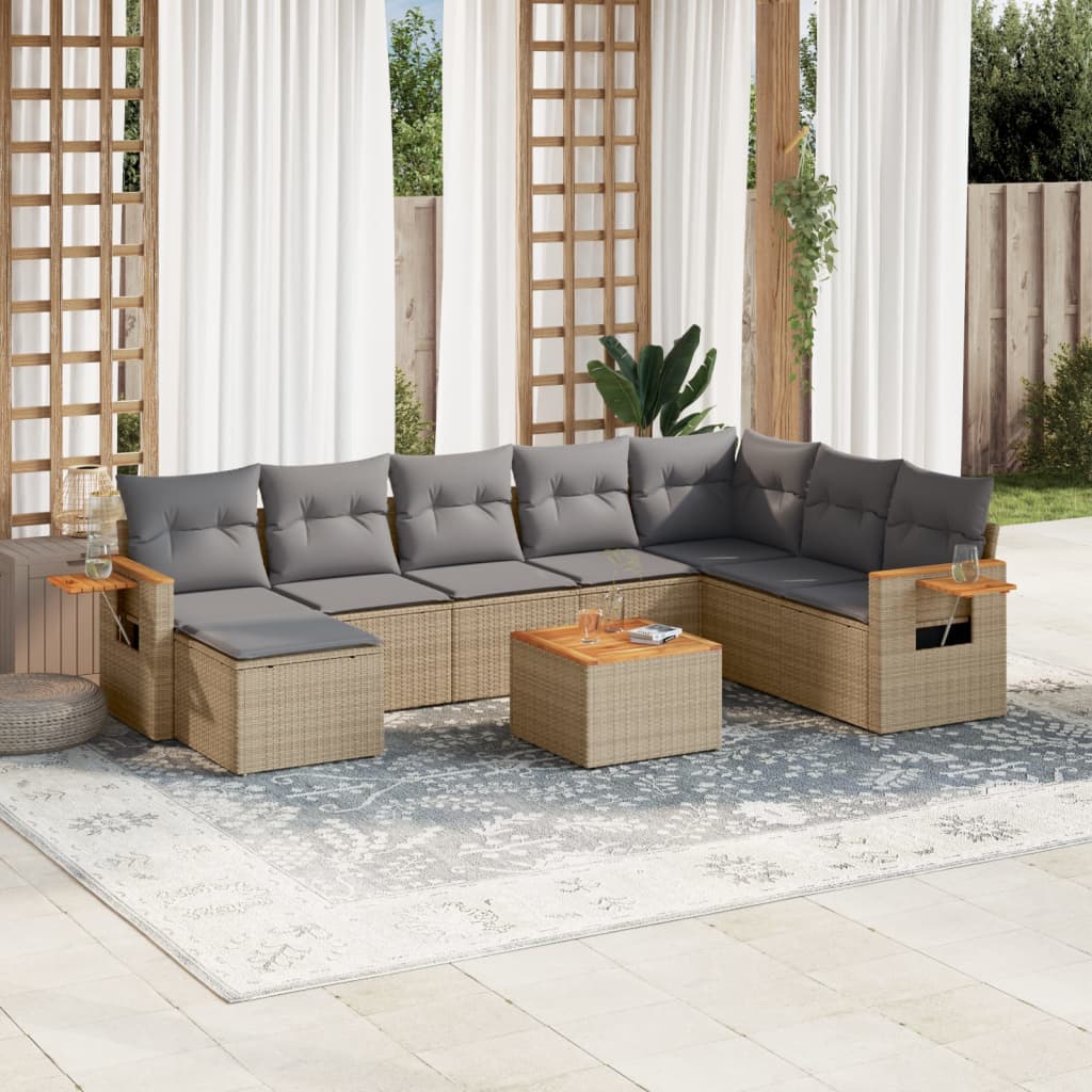 9-delige Loungeset met kussens poly rattan beige is nu te koop bij PeponiXL, paradijselijk wonen!
