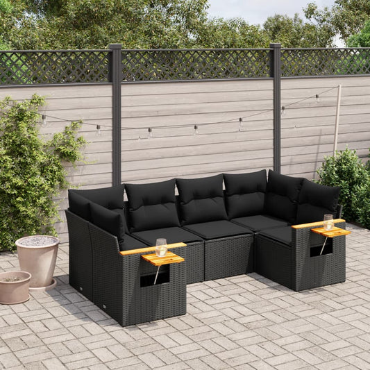 6-delige Loungeset met kussens poly rattan zwart is nu te koop bij PeponiXL, paradijselijk wonen!