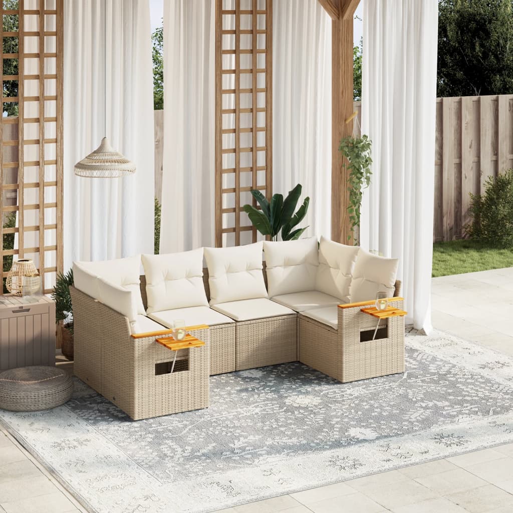 6-delige Loungeset met kussens poly rattan beige is nu te koop bij PeponiXL, paradijselijk wonen!