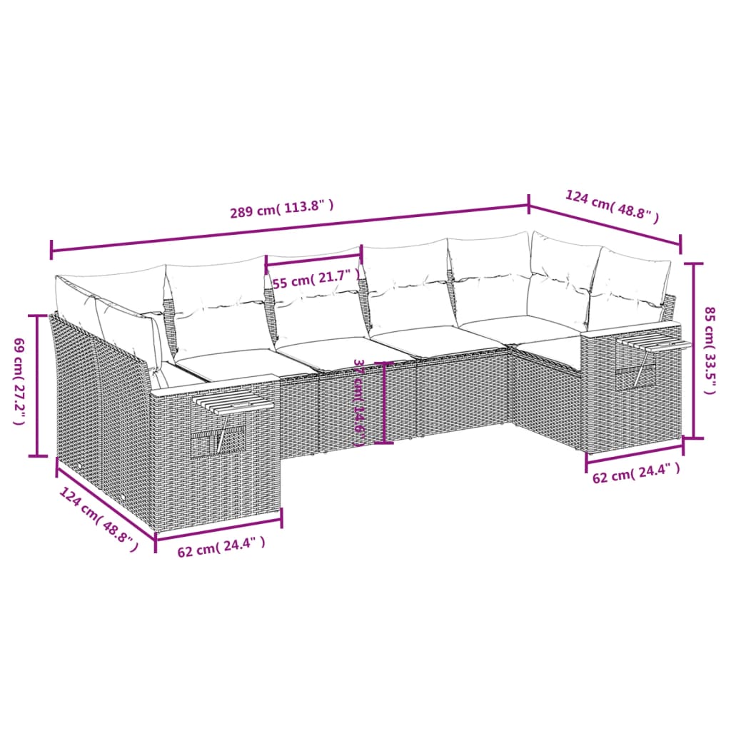7-delige Loungeset met kussens poly rattan zwart is nu te koop bij PeponiXL, paradijselijk wonen!