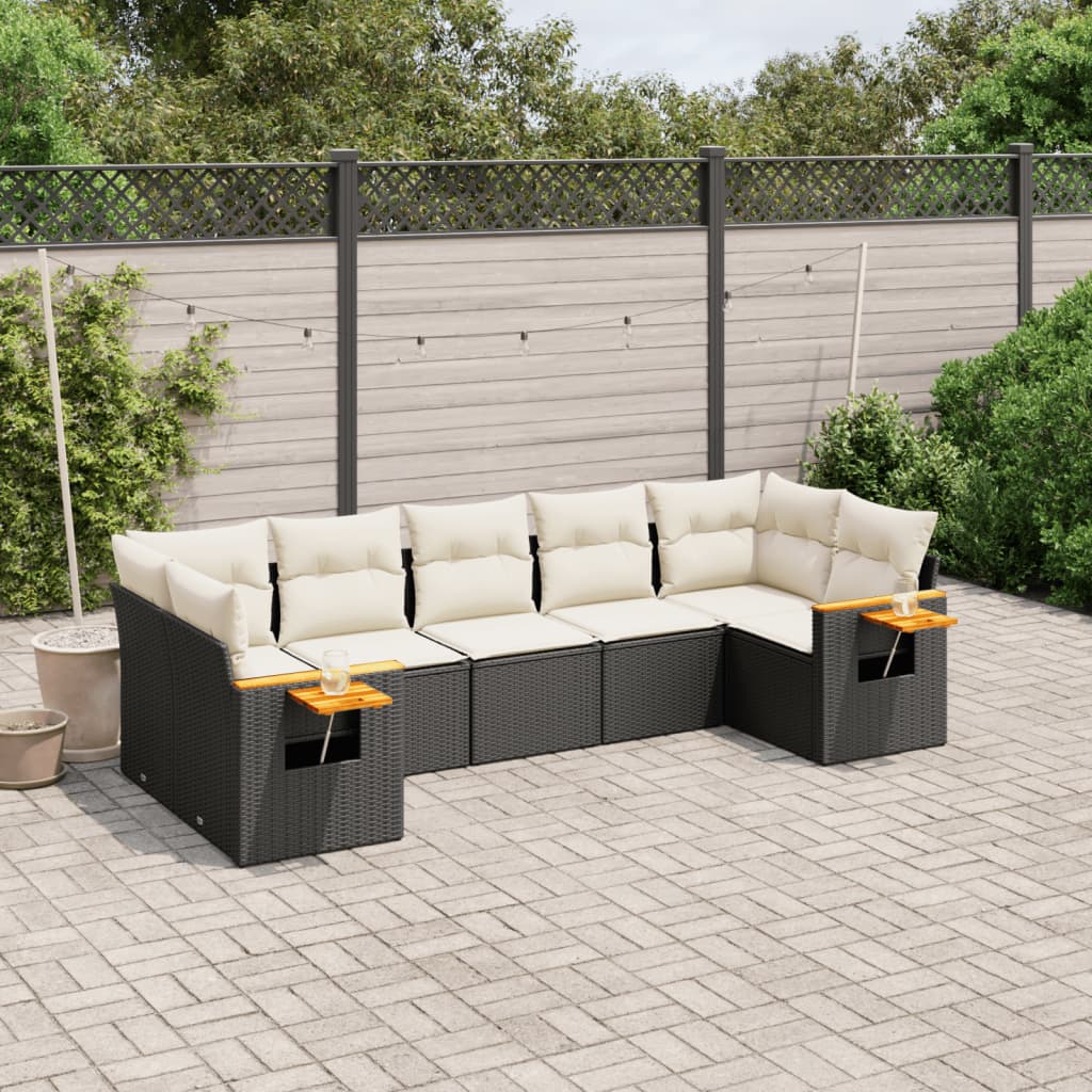 7-delige Loungeset met kussens poly rattan zwart is nu te koop bij PeponiXL, paradijselijk wonen!