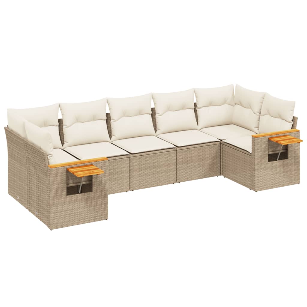 7-delige Loungeset met kussens poly rattan beige is nu te koop bij PeponiXL, paradijselijk wonen!