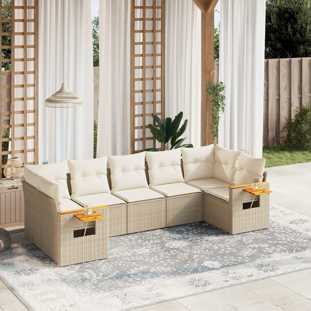 7-delige Loungeset met kussens poly rattan beige is nu te koop bij PeponiXL, paradijselijk wonen!