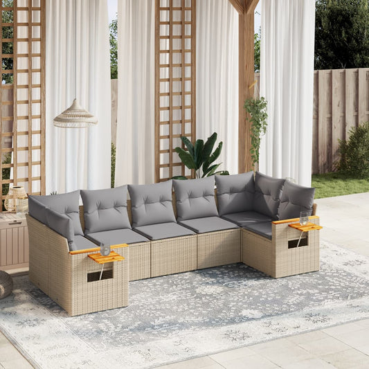 7-delige Loungeset met kussens poly rattan beige is nu te koop bij PeponiXL, paradijselijk wonen!