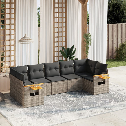 7-delige Loungeset met kussens poly rattan grijs is nu te koop bij PeponiXL, paradijselijk wonen!