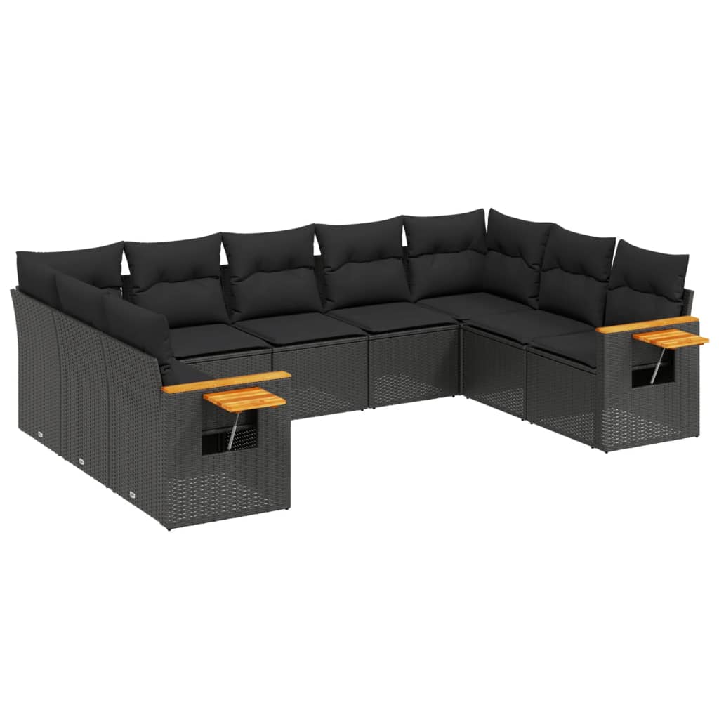 9-delige Loungeset met kussens poly rattan zwart is nu te koop bij PeponiXL, paradijselijk wonen!