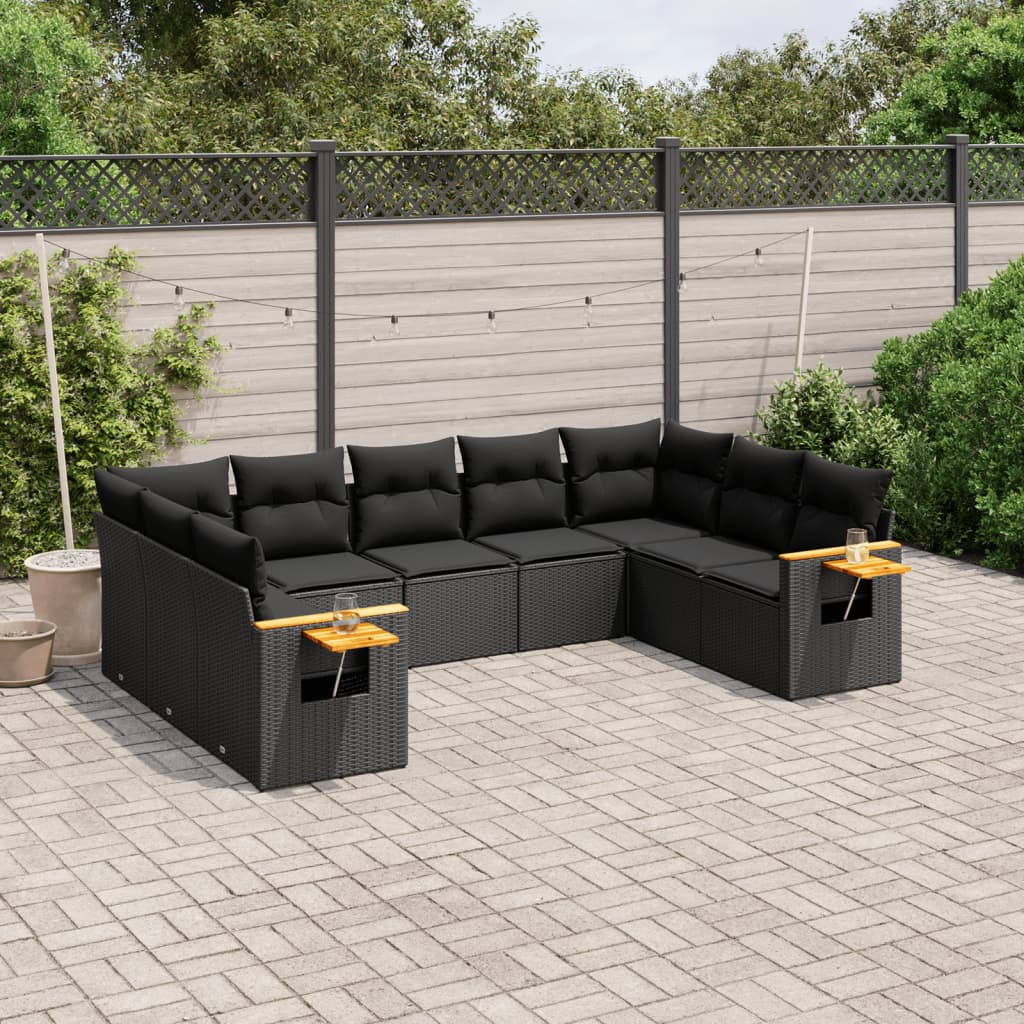 9-delige Loungeset met kussens poly rattan zwart is nu te koop bij PeponiXL, paradijselijk wonen!