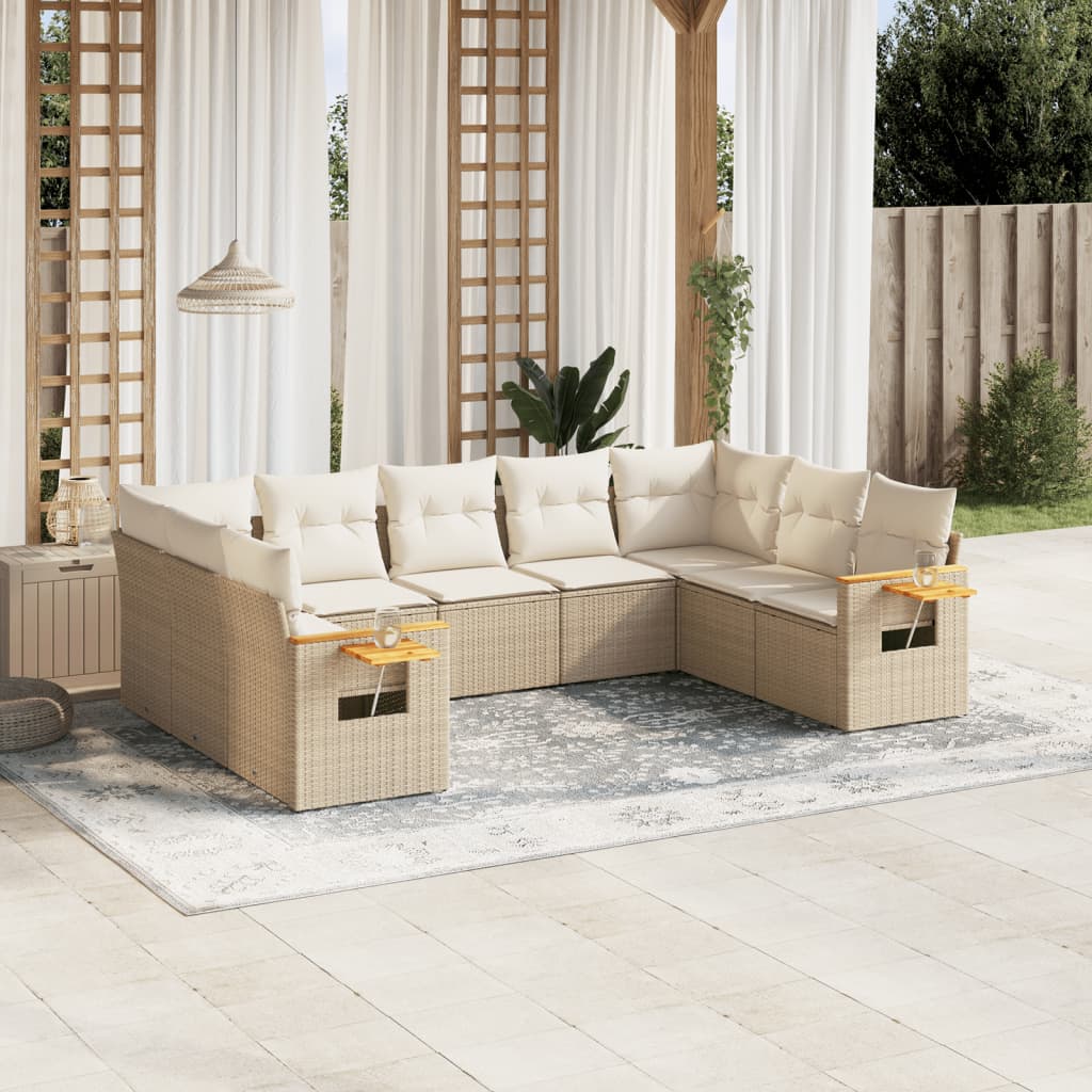 9-delige Loungeset met kussens poly rattan beige is nu te koop bij PeponiXL, paradijselijk wonen!