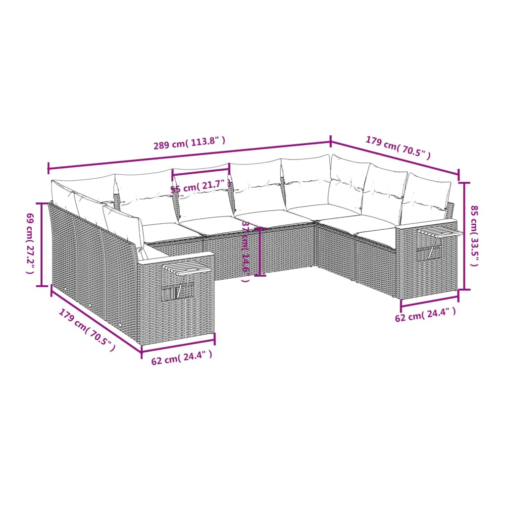 9-delige Loungeset met kussens poly rattan grijs is nu te koop bij PeponiXL, paradijselijk wonen!