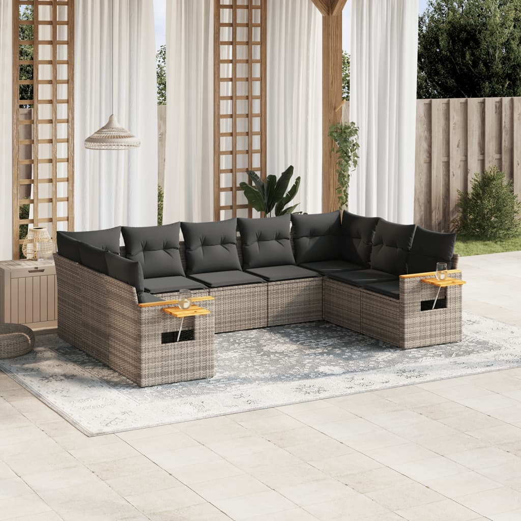 9-delige Loungeset met kussens poly rattan grijs is nu te koop bij PeponiXL, paradijselijk wonen!
