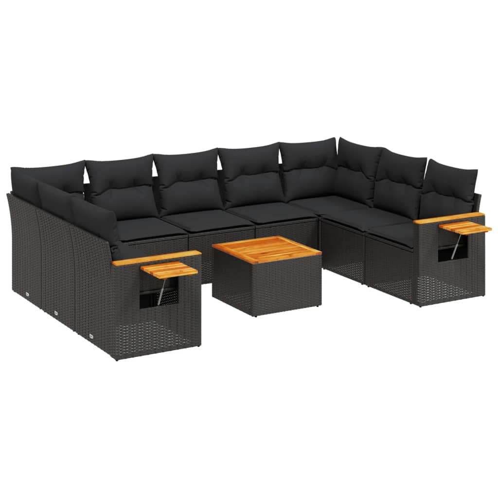 10-delige Loungeset met kussens poly rattan zwart is nu te koop bij PeponiXL, paradijselijk wonen!