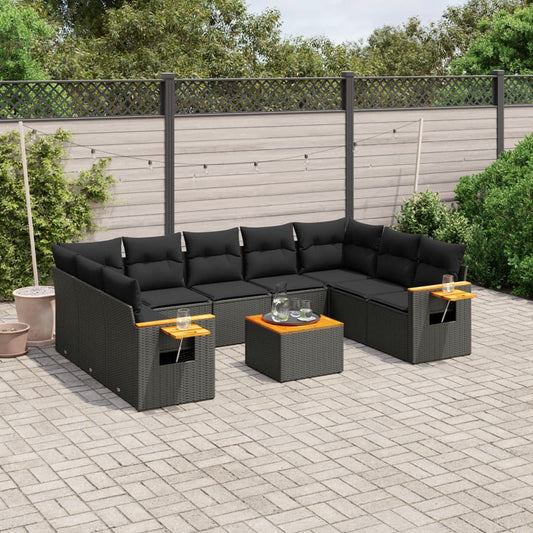 10-delige Loungeset met kussens poly rattan zwart is nu te koop bij PeponiXL, paradijselijk wonen!