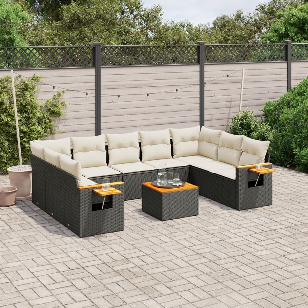 10-delige Loungeset met kussens poly rattan zwart is nu te koop bij PeponiXL, paradijselijk wonen!