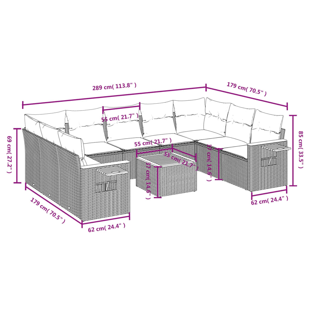 10-delige Loungeset met kussens poly rattan beige is nu te koop bij PeponiXL, paradijselijk wonen!