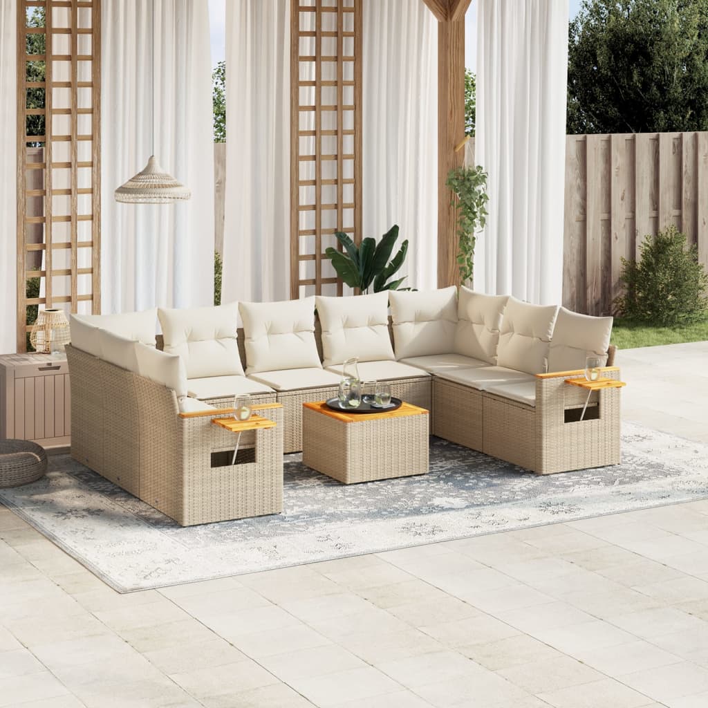 10-delige Loungeset met kussens poly rattan beige is nu te koop bij PeponiXL, paradijselijk wonen!
