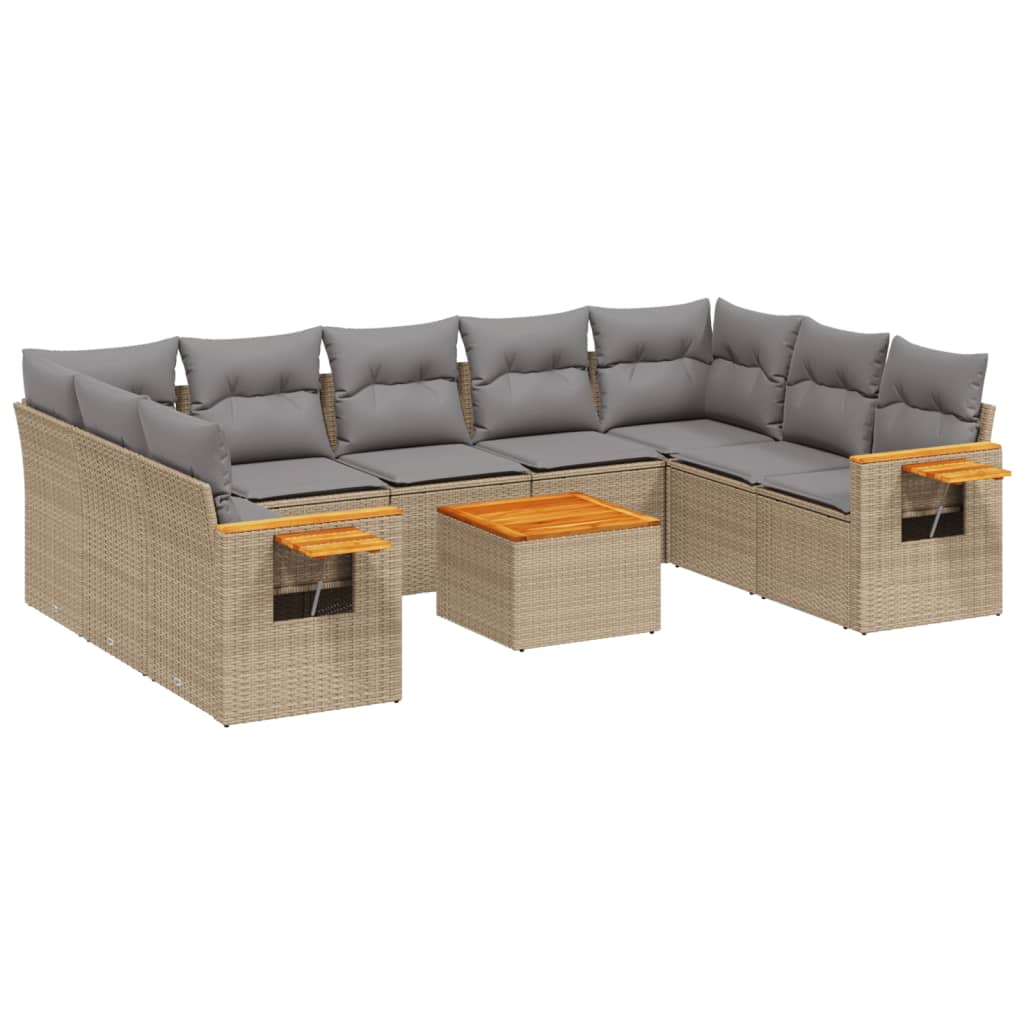 10-delige Loungeset met kussens poly rattan beige is nu te koop bij PeponiXL, paradijselijk wonen!