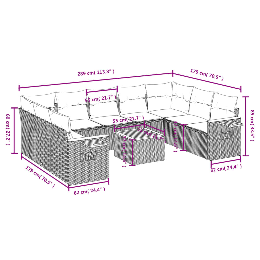 10-delige Loungeset met kussens poly rattan beige is nu te koop bij PeponiXL, paradijselijk wonen!